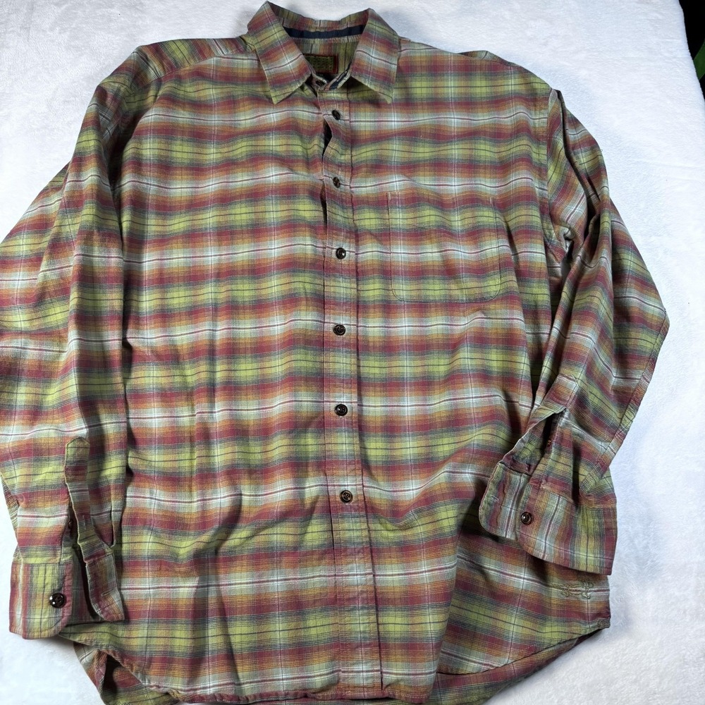 Horny Toad Shirt Mens Large Green‎ Burgundy Plaid Button Down Long Sleeve Cotton